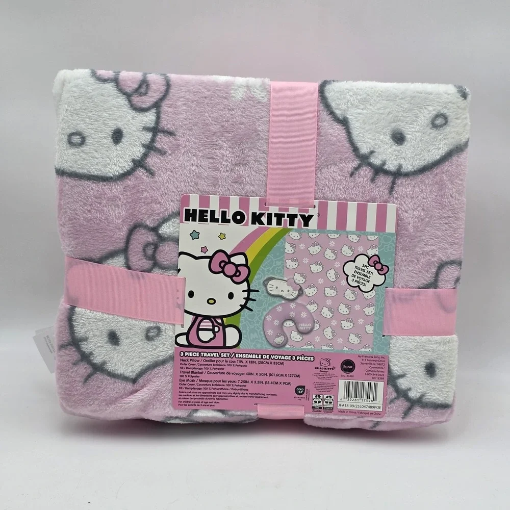 Hello Kitty 3 Piece Travel Set Pillow, Blanket, Mask Gift Set Sanrio NWT